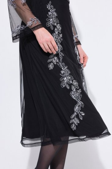Ulla Popken 845366 Avondjurk met V-hals Zwart - Avondjurken - Grote maten avondkleding
