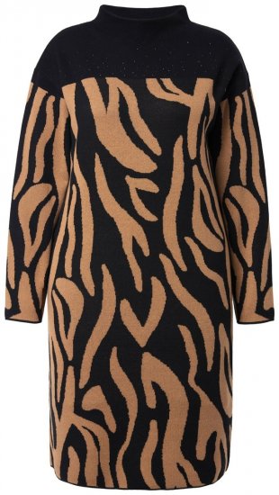 Ulla Popken 845378 Gebreide jurk met dierenprint Beige - Avondjurken - Grote maten avondkleding