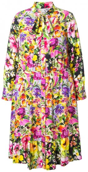 Ulla Popken 845512 Gebloemde blousejurk Bessenrood - Midi jurken - Midi-jurken in grote maten