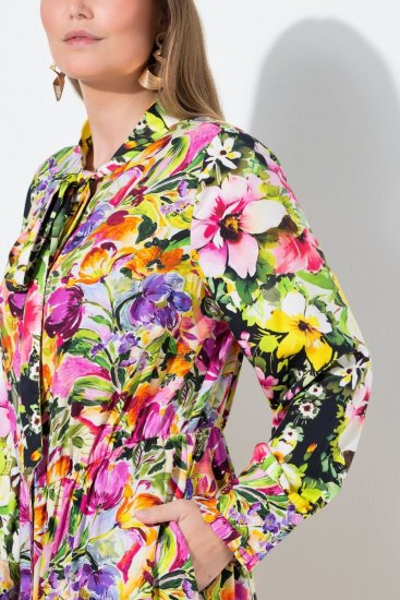 Ulla Popken 845512 Gebloemde blousejurk Bessenrood - Midi jurken - Midi-jurken in grote maten