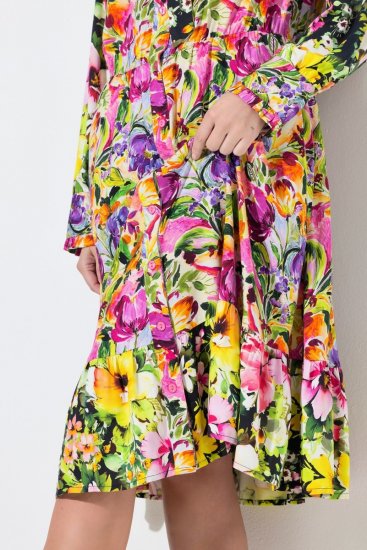 Ulla Popken 845512 Gebloemde blousejurk Bessenrood - Midi jurken - Midi-jurken in grote maten