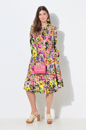 Ulla Popken 845512 Gebloemde blousejurk Bessenrood - Midi jurken - Midi-jurken in grote maten