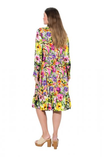 Ulla Popken 845512 Gebloemde blousejurk Bessenrood - Midi jurken - Midi-jurken in grote maten