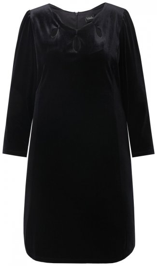 Ulla Popken 845573 Fluwelen jurk met lange mouwen Zwart - Avondjurken - Grote maten avondkleding