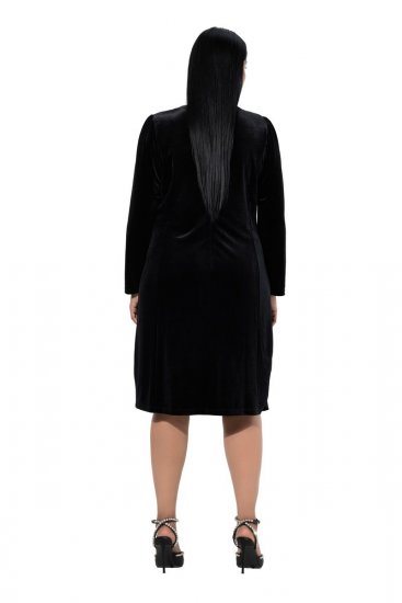 Ulla Popken 845573 Fluwelen jurk met lange mouwen Zwart - Avondjurken - Grote maten avondkleding