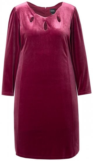 Ulla Popken 845573 Fluwelen jurk met lange mouwen Wijnrood - Avondjurken - Grote maten avondkleding