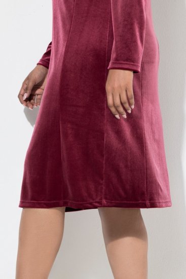 Ulla Popken 845573 Fluwelen jurk met lange mouwen Wijnrood - Avondjurken - Grote maten avondkleding