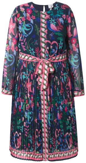 Ulla Popken 845649 Gebloemde chiffon jurk Donkerblauw - Midi jurken - Midi-jurken in grote maten