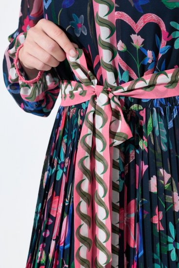 Ulla Popken 845649 Gebloemde chiffon jurk Donkerblauw - Midi jurken - Midi-jurken in grote maten