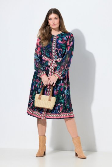 Ulla Popken 845649 Gebloemde chiffon jurk Donkerblauw - Midi jurken - Midi-jurken in grote maten