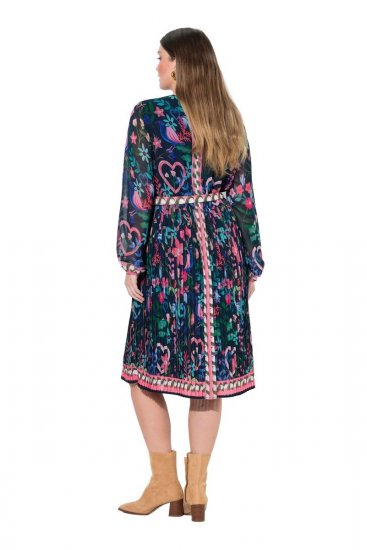 Ulla Popken 845649 Gebloemde chiffon jurk Donkerblauw - Midi jurken - Midi-jurken in grote maten