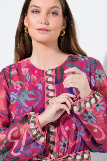 Ulla Popken 845649 Midi-jurk met lange mouwen Bessenrood - Midi jurken - Midi-jurken in grote maten