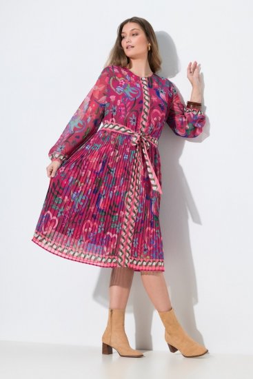 Ulla Popken 845649 Midi-jurk met lange mouwen Bessenrood - Midi jurken - Midi-jurken in grote maten