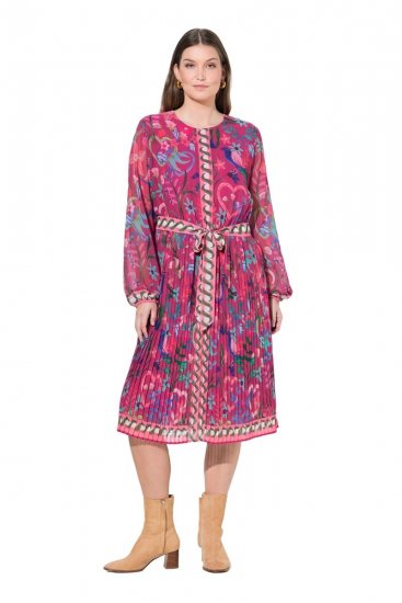 Ulla Popken 845649 Midi-jurk met lange mouwen Bessenrood - Midi jurken - Midi-jurken in grote maten