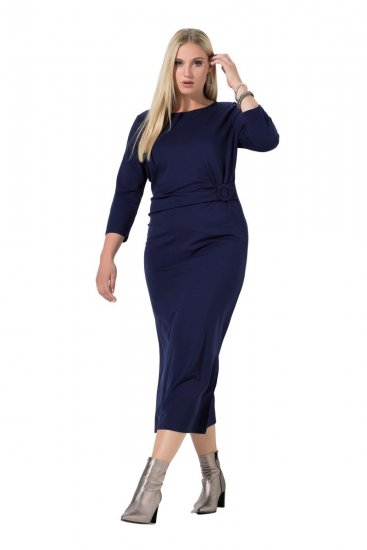 Ulla Popken 845705 Jersey jurk Donkerblauw - Midi jurken - Midi-jurken in grote maten