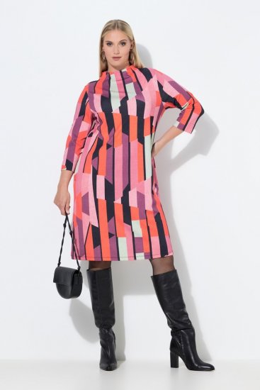 Ulla Popken 845794 Bedrukte jersey jurk Roze - Kleedjes - Jurken in elke maat