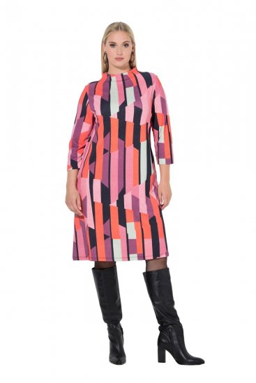 Ulla Popken 845794 Bedrukte jersey jurk Roze - Kleedjes - Jurken in elke maat