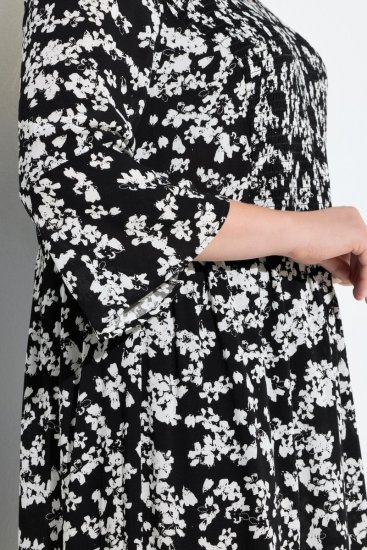 Ulla Popken 845825 Gebloemde midi-jurk met driekwartmouwen Zwart - Midi jurken - Midi-jurken in grote maten