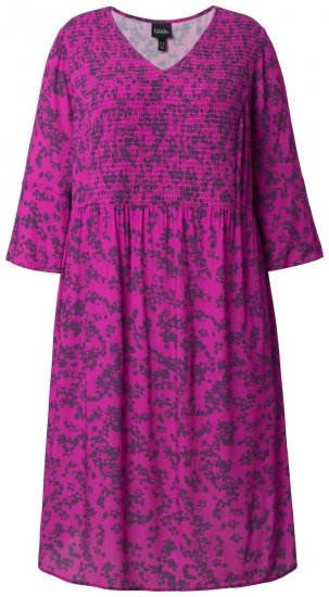 Ulla Popken 845825 Gebloemde midi-jurk met V-hals Lila - Midi jurken - Midi-jurken in grote maten