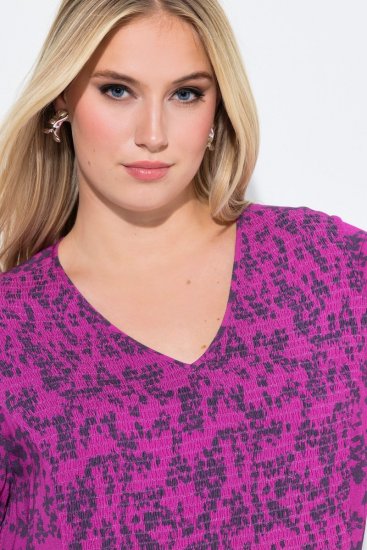 Ulla Popken 845825 Gebloemde midi-jurk met V-hals Lila - Midi jurken - Midi-jurken in grote maten