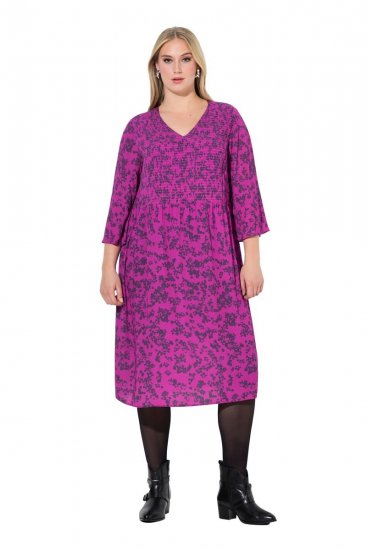Ulla Popken 845825 Gebloemde midi-jurk met V-hals Lila - Midi jurken - Midi-jurken in grote maten