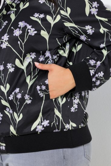 Ulla Popken 845841 Omkeerbare gebloemde jas met collegekraag Zwart - Jassen - Grote maten jassen voor dames