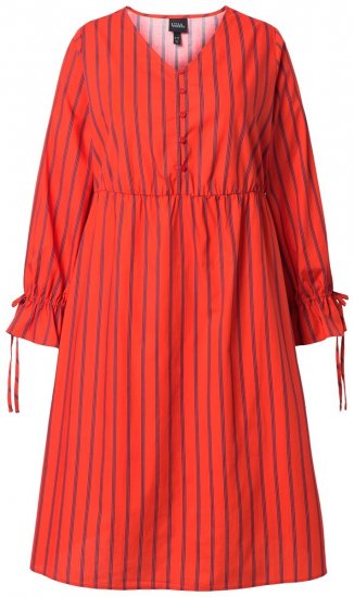 Ulla Popken 845863 Gestreepte midi-jurk met strikceintuur Koraal - Midi jurken - Midi-jurken in grote maten