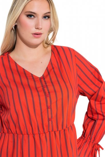 Ulla Popken 845863 Gestreepte midi-jurk met strikceintuur Koraal - Midi jurken - Midi-jurken in grote maten