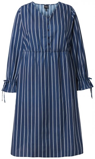 Ulla Popken 845863 Gestreepte jurk met V-hals Donkerblauw - Kleedjes - Jurken in elke maat