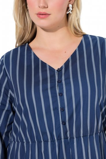 Ulla Popken 845863 Gestreepte jurk met V-hals Donkerblauw - Kleedjes - Jurken in elke maat