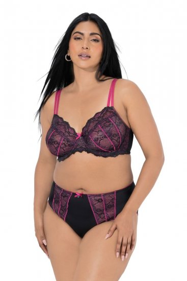 Ulla Popken 845885 Gebloemde slips met kant Roze - Slips - 
