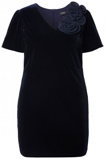 Ulla Popken 846051 Fluwelen jurk met korte mouwen Donkerblauw - Avondjurken - Grote maten avondkleding