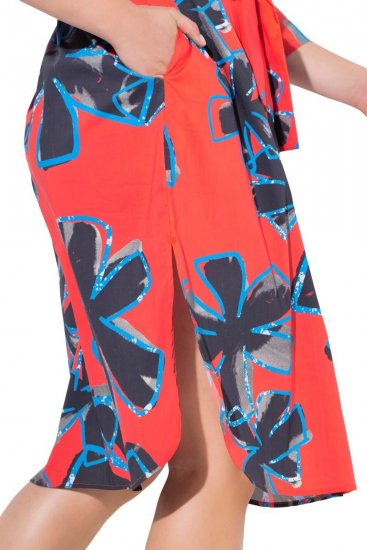 Ulla Popken 846164 Gebloemde blousejurk Rood - Midi jurken - Midi-jurken in grote maten
