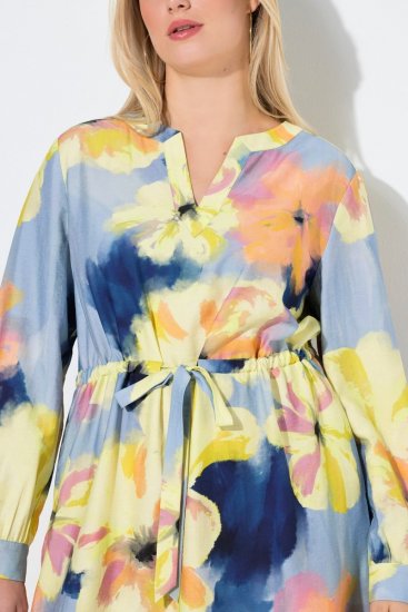 Ulla Popken 846330 Gebloemde maxi-jurk Lichtblauw - Maxi jurken - Grote maten maxi jurken