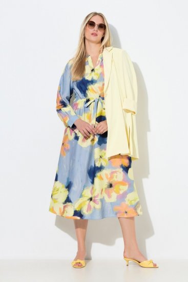 Ulla Popken 846330 Gebloemde maxi-jurk Lichtblauw - Maxi jurken - Grote maten maxi jurken