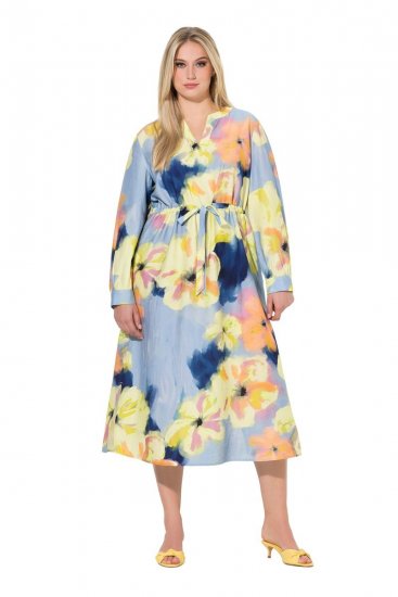Ulla Popken 846330 Gebloemde maxi-jurk Lichtblauw - Maxi jurken - Grote maten maxi jurken