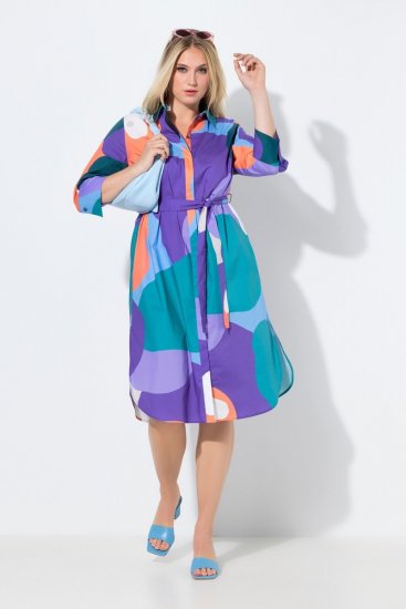 Ulla Popken 846351 Bedrukte blousejurk Lila - Midi jurken - Midi-jurken in grote maten