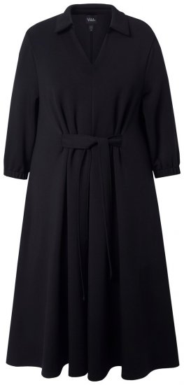 Ulla Popken 846373 Midi-jurk met strikceintuur Zwart - Midi jurken - Midi-jurken in grote maten