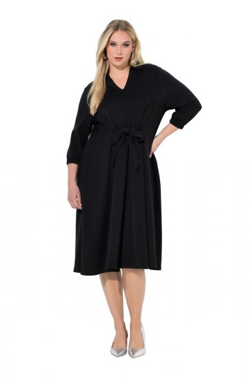 Ulla Popken 846373 Midi-jurk met strikceintuur Zwart - Midi jurken - Midi-jurken in grote maten