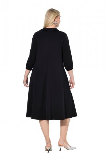 Ulla Popken 846373 Midi-jurk met strikceintuur Zwart - Midi jurken - Midi-jurken in grote maten