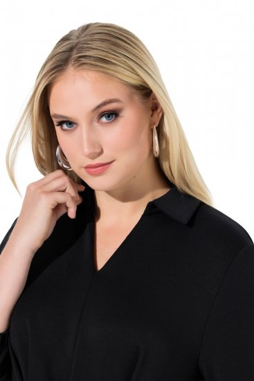 Ulla Popken 846373 Midi-jurk met strikceintuur Zwart - Midi jurken - Midi-jurken in grote maten