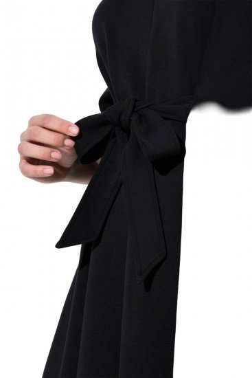 Ulla Popken 846373 Midi-jurk met strikceintuur Zwart - Midi jurken - Midi-jurken in grote maten