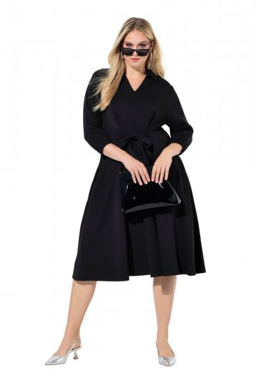 Ulla Popken 846373 Midi-jurk met strikceintuur Zwart - Midi jurken - Midi-jurken in grote maten