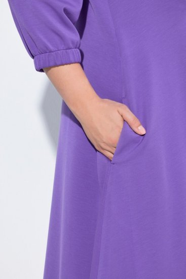 Ulla Popken 846373 A-lijn sweatjurk met driekwartmouwen Lila - Kleedjes - Jurken in elke maat