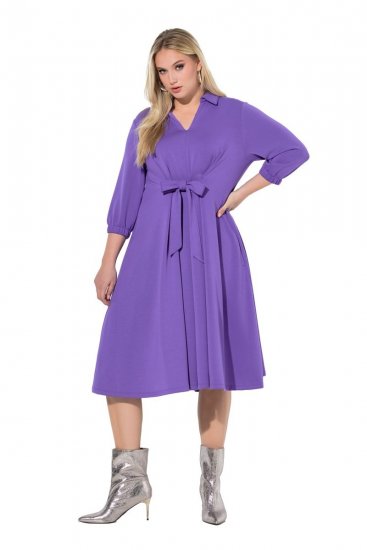 Ulla Popken 846373 A-lijn sweatjurk met driekwartmouwen Lila - Kleedjes - Jurken in elke maat