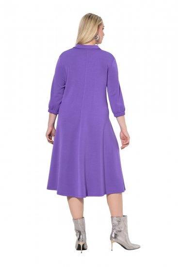 Ulla Popken 846373 A-lijn sweatjurk met driekwartmouwen Lila - Kleedjes - Jurken in elke maat