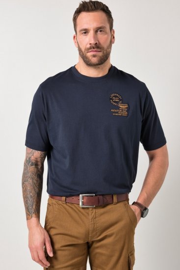 JP1880 846657 T-shirt bellyfit met badges Donkerblauw TALL - TALL T-shirts - Extra lange T-shirts voor heren