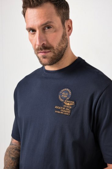 JP1880 846657 T-shirt bellyfit met badges Donkerblauw TALL - TALL T-shirts - Extra lange T-shirts voor heren