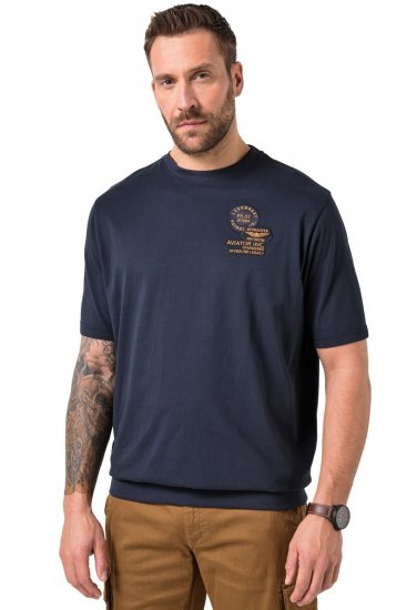 JP1880 846657 T-shirt bellyfit met badges Donkerblauw TALL - TALL T-shirts - Extra lange T-shirts voor heren