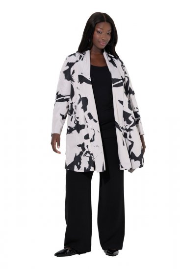 Ulla Popken 846923 Bedrukte blazer met sjaalkraag Taupe - Blazers - Damesblazers in grote maten